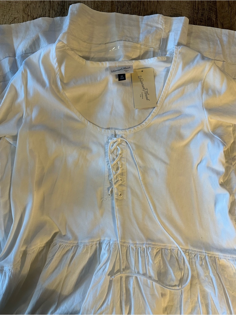 XXL Universal Thread White Lace-Up Peasant Dress